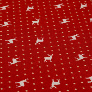 Stoff Hirsch beige mit Punkten - Hintergrund rot