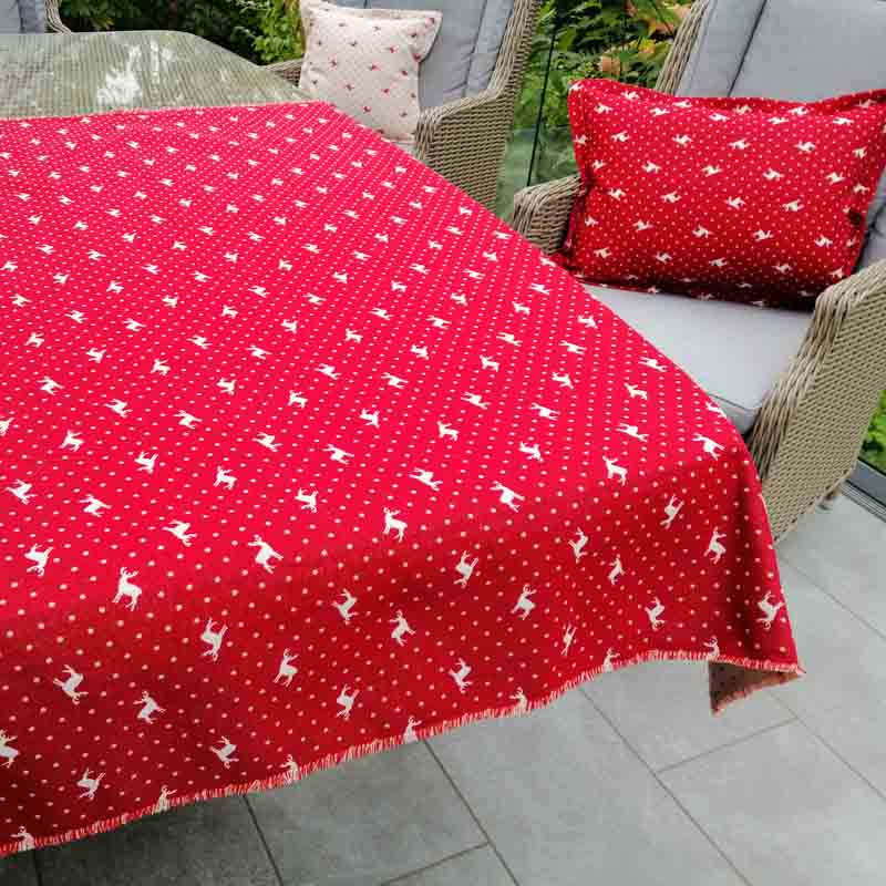Tischdecke Hirsch mit auf Mit beige dekoriert Liebe | Punkten rot